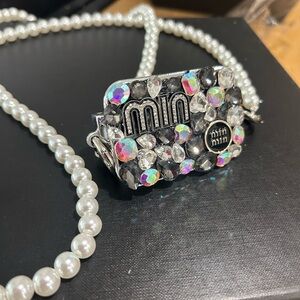 Elegant Silver and Black Beaded phone holder